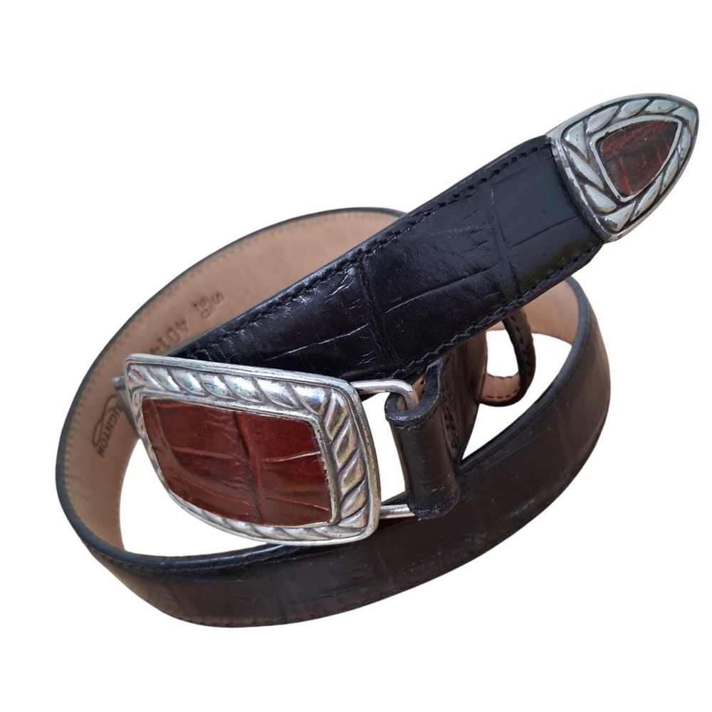 Brighton Black Croc-embossed Leather Womens size Small 28 Preppy Old‎ Money Belt
